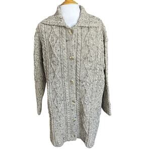 NEW Kilronan Knitwear Thick Cable Knit Wool Cardigan Ireland Long Duster Size XL